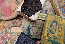 Antike gepresste Pu-Erh-Teeklötze aus Yunnan