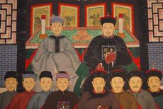 Grande Peinture d'empereurs Chinois sur Toile et Dignitaires de chine