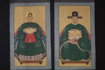 Ahnenpaare und Kaiser Ming Chinesische Malerei Grün