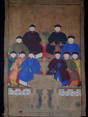 Alte chinesische Ahnen Porträtmalerei - Ahnenbilder - Chinesische Würdenträgerfamilie