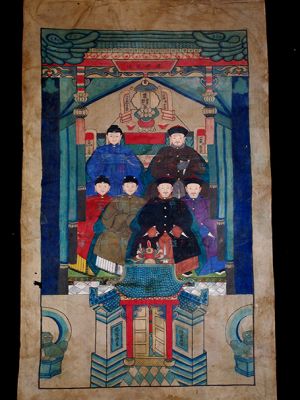 Alte chinesische Ahnen Porträtmalerei - Ahnenbilder - Chinesischer Würdenträger - Qing