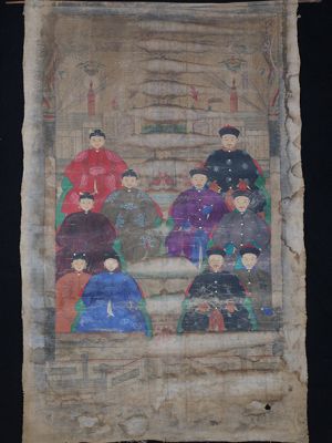 Alte chinesische Ahnen Porträtmalerei - Ahnenbilder - Familie von 10 chinesischen Mandarinen