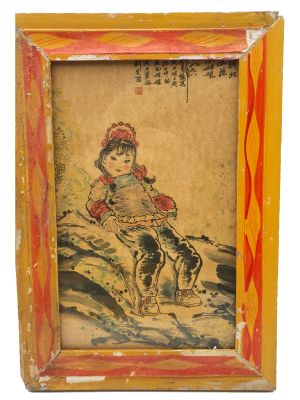 Alte chinesische Holzrahmen - Malerei - Das Mädchen