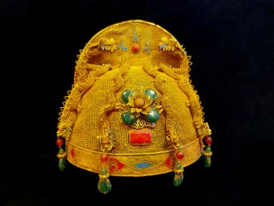 Alter goldener Theatre Kappe - Kaiser und Kaiserin - Qing-Dynastie