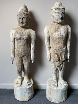Sehr große Akupunktur-Mann-Statue – Holz