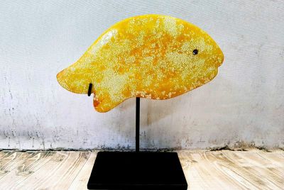 Bi chinesischer Stein - Fisch - Mount Lushan Stone - Gelb-orangeer Fisch