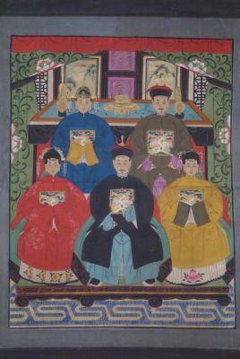 Chinesische Ahnenbilder Qing-Dynastie 5 Personen