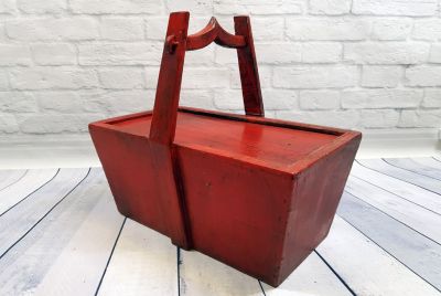 Chinesische Antike Box Roter hölzerner Korb 3