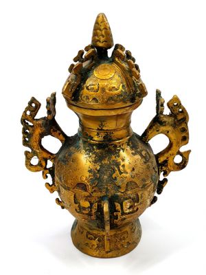 Chinesische Bronzebox - Doppelter goldener Drache