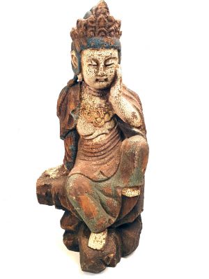 Chinesische Holz Statue Göttin Guan Yin Sarvanivarana