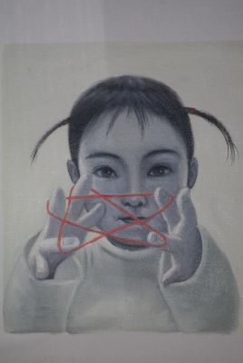 Chinesische Malerei auf Leinwand - Zeitgenössische Künstler Zhu Yiyong - Das Baby und der rote Stern