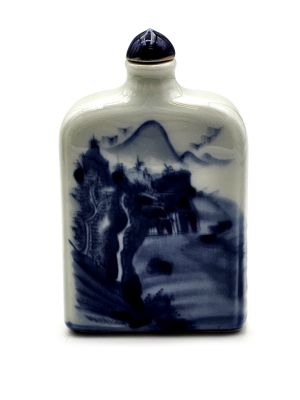 Chinesische Porzellan Schnupftabakflasche - Weiß und Blau - Landschaft 2