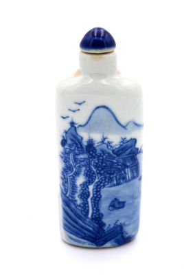 Chinesische Porzellan Schnupftabakflasche - Weiß und Blau - Landschaft 3
