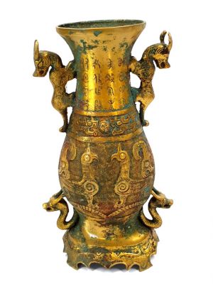 Chinesische Vase aus vergoldeter Bronze - mythische Tiere