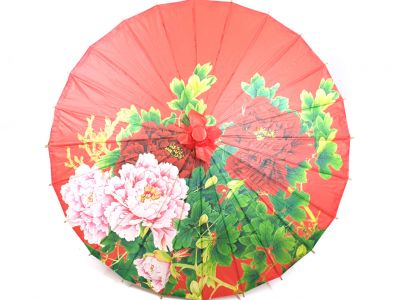 Chinesischer Sonnenschirm - Blumen - Rot