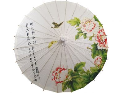 Chinesischer Sonnenschirm - Holz und Reispapie - Blumen und Schmetterlinge