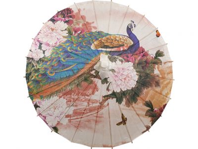 Chinesischer Sonnenschirm - Holz und Reispapie - Pfau