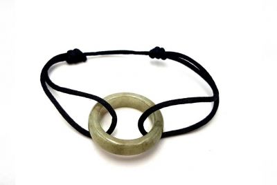 Chinesisches Pi-Armband - Jade - Dinh Van Style - Grüner Kreis / Schwarze Schnur