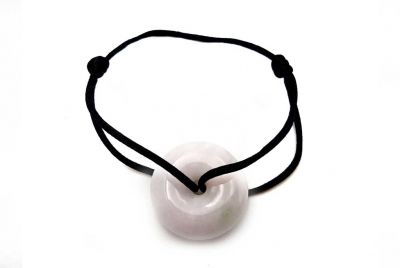Chinesisches Pi-Armband - Jade - Dinh Van Style - Weiße Scheibe / Schwarze Schnur