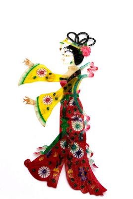 Chinesisches Theater - Marionetten Figur - Frau - Rot und Gelb