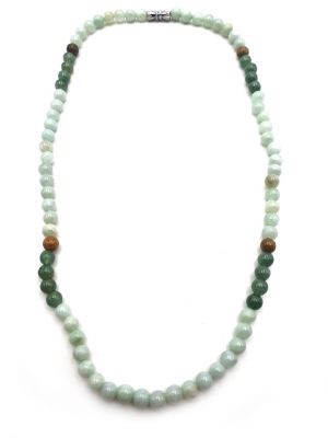 Jade Halskette 80 Perlen Grün Braun und Weiss