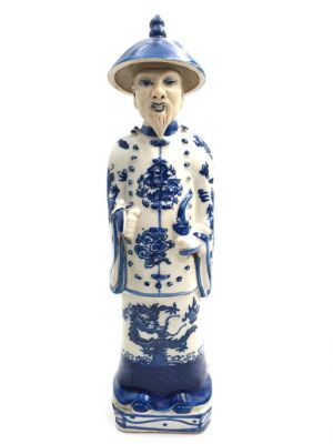 Alte Mandarin-Chinesisch weiss und blau Statue