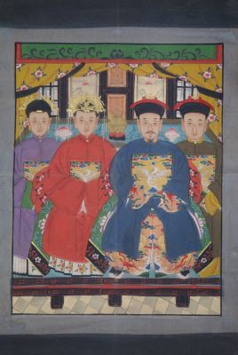 Malereien chinesischer Familie 4 Personen Qing Dynastie