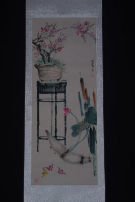 Chinesische Malerei Aquarell auf Seide Der Garten