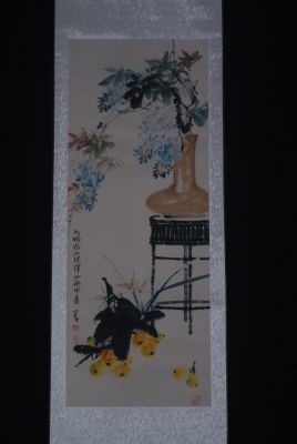 Chinesische Aquarelle auf Seide Blumenstrauß 