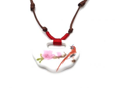 Keramik Schmuck - Blumen von China Kollektion - Halskette - Vogel auf einem Ast