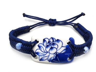 Keramik Schmuck Weiß und Blau Kollektion - Armband - Große Lotusblume