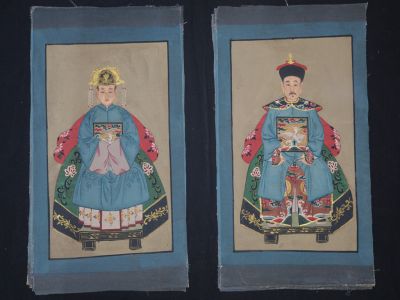 Kleine Ahnenpaare und Kaiser Chinesische Malerei Blau