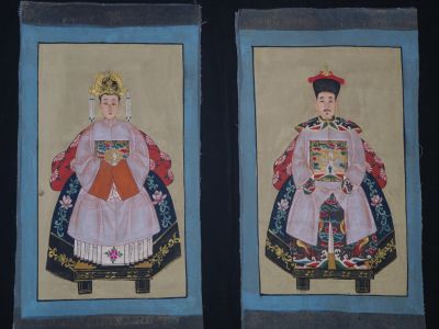 Kleine Ahnenpaare und Kaiser Chinesische Malerei Violett