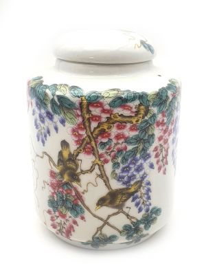 Kleine Chinesische Vase Porzellan - Farbig - Die Vögel im blühenden Baum