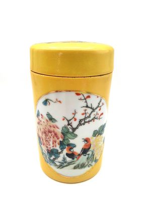 Kleine Chinesische Vase Porzellan - Farbig - Gelb - Vögel auf einem Ast