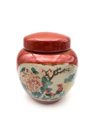 Kleine Chinesische Vase Porzellan - Farbig - Rot - Zwei Vögel auf dem Baum