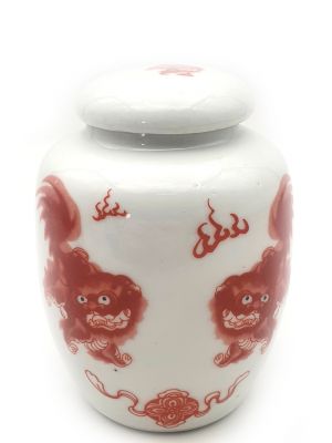 Kleine Chinesische Vase Porzellan - Farbig - Wächterlöwe