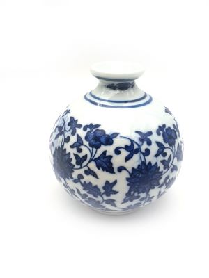 Kleine Vase aus chinesischem Porzellan - Weiß und Blau - Blume 3