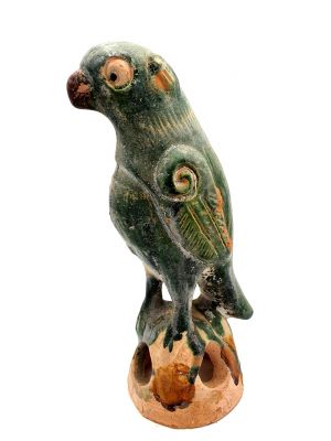 Große Papagei in grün-glasiert Steingut