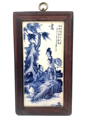 Kleines Chinesische Holzplatte und Porzellan - Hofdame - Kalligraphen