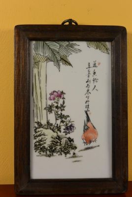 Kleines Chinesische Holzplatte und Porzellan - Vogel 2