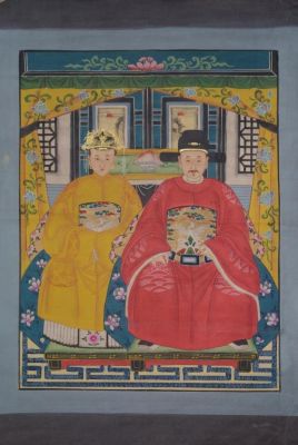 Malereien chinesischer Familie 2 Personen Qing Dynastie